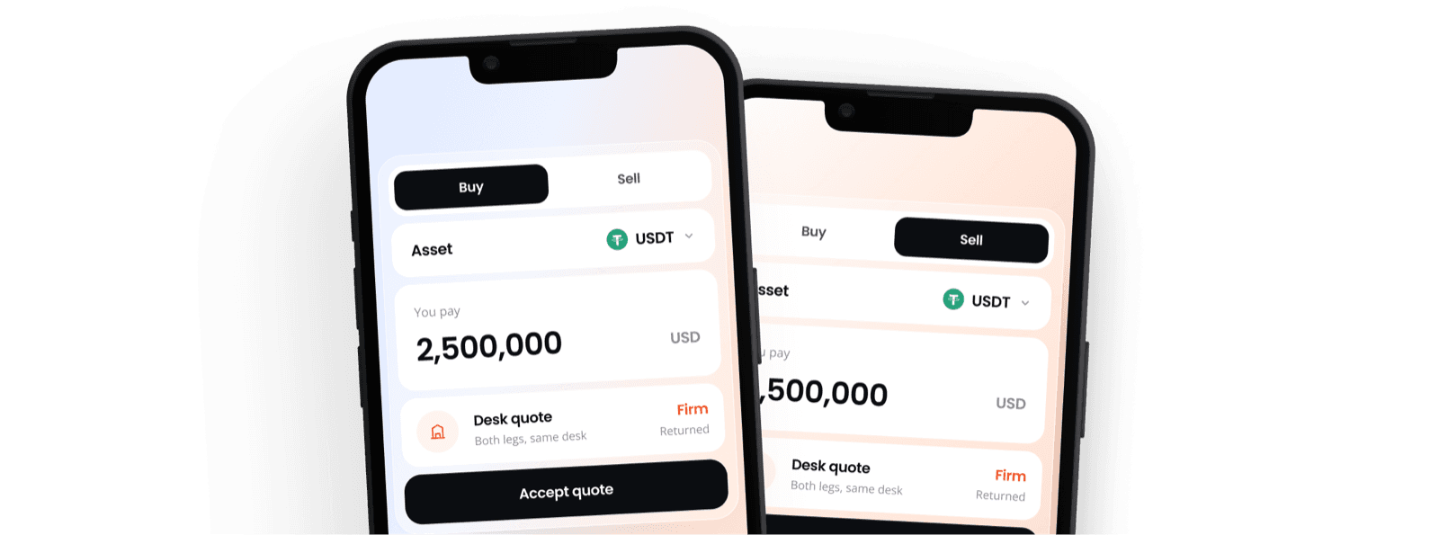 OTC desk quote on mobile: buy USDT, pay 2,500,000 USD, firm desk quote